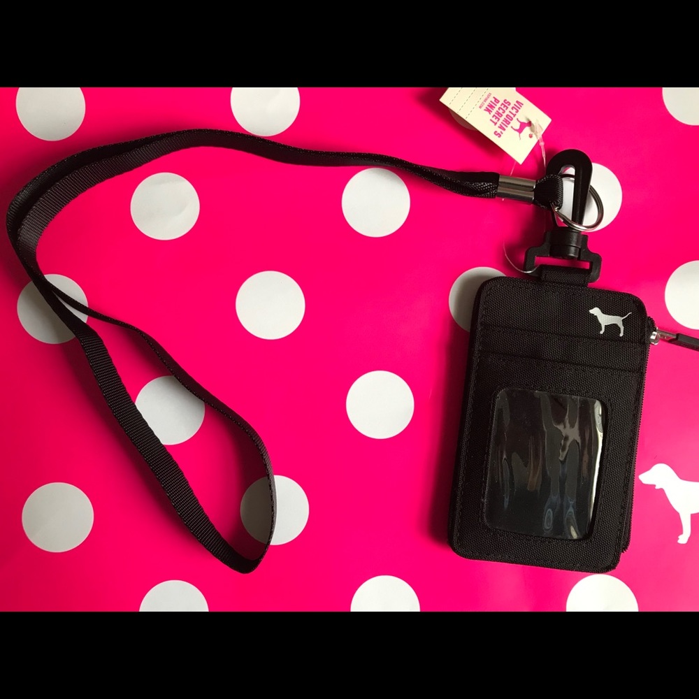 NWT💕VS PINK BLACK & WHITE LOGO LANYARD ID HOLDER - Picture 4 of 5